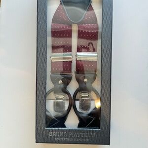 Red Elastic Suspenders with Leather trim and metal Clips